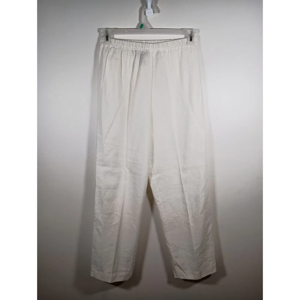 Jessica Holbrook Easycare White Linen Blend Rayon Lagenlook Pants Size Small